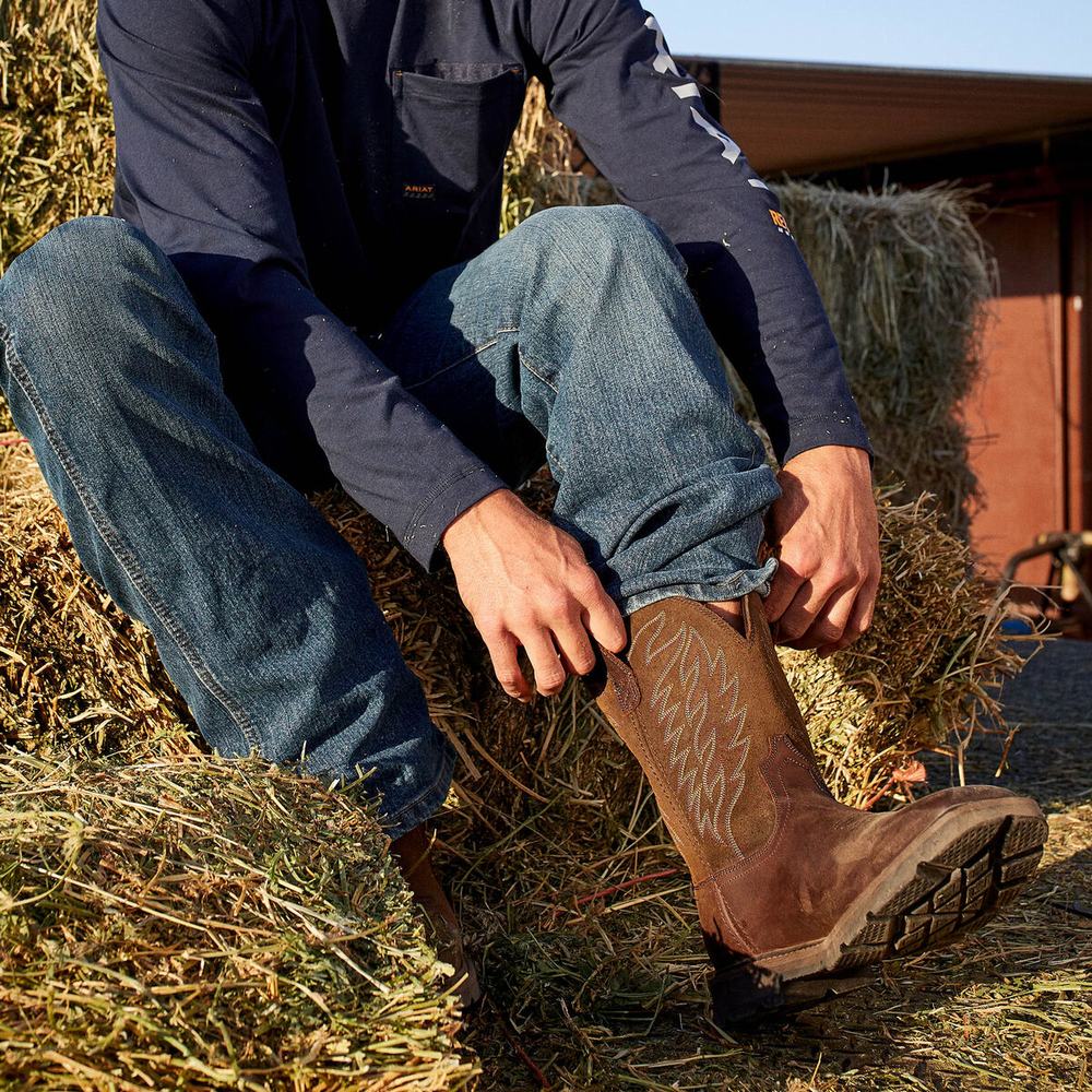 Brown Ariat Groundbreaker Men's Work Boots | SERG79346