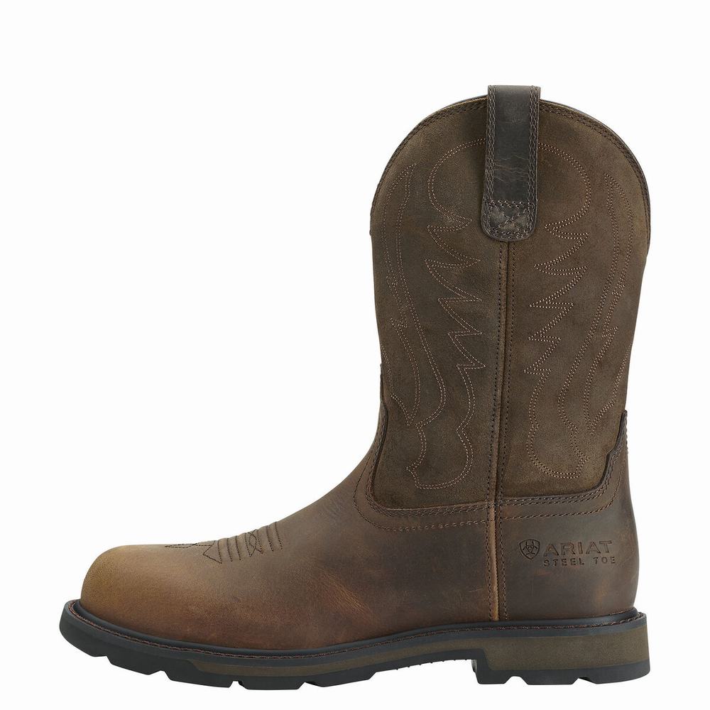 Brown Ariat Groundbreaker Steel Toe Men's Work Boots | TVWR91523