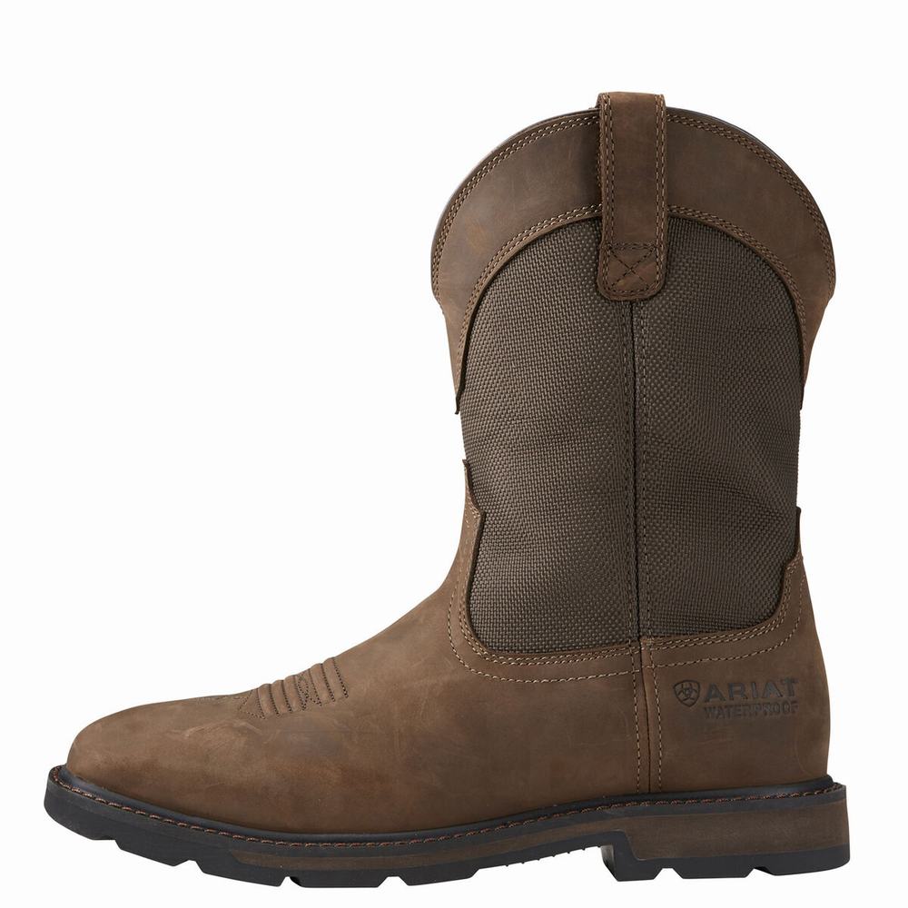 Brown Ariat Groundbreaker Wide Square Toe Waterproof Steel Toe Men's Waterproof Boots | HWCX53826