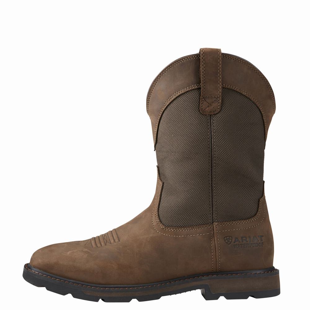 Brown Ariat Groundbreaker Wide Square Toe Waterproof Men's Waterproof Boots | NMQB81960