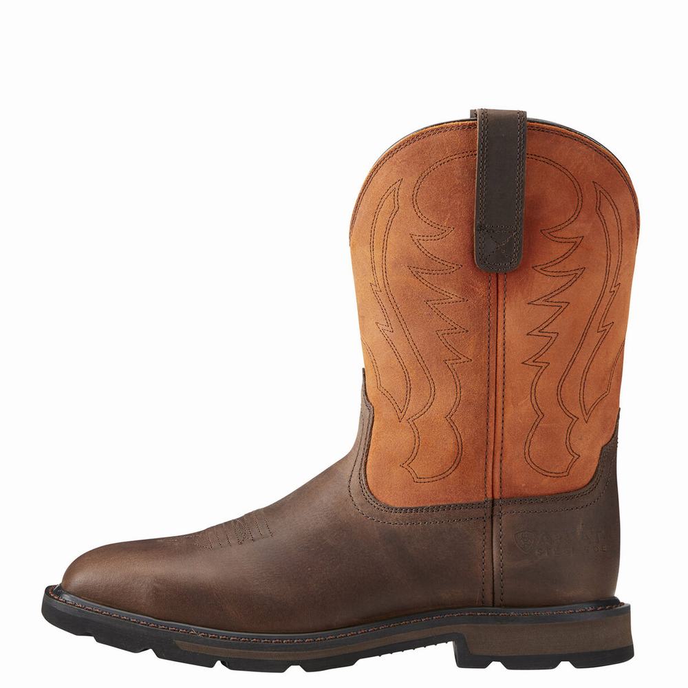 Brown Ariat Groundbreaker Wide Square Toe Steel Toe Men's Work Boots | SNWP93064