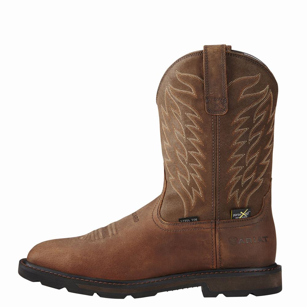 Brown Ariat Groundbreaker Wide Square Toe MetGuard MetGuard Steel Toe Men's Work Boots | YOWB32756