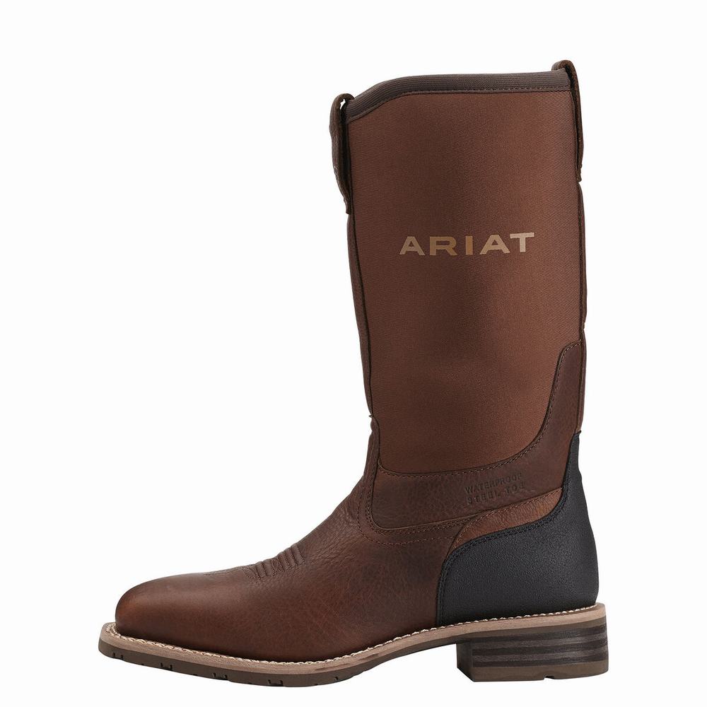 Brown Ariat Hybrid All Weather Waterproof Steel Toe Men's Waterproof Boots | XDKC05123