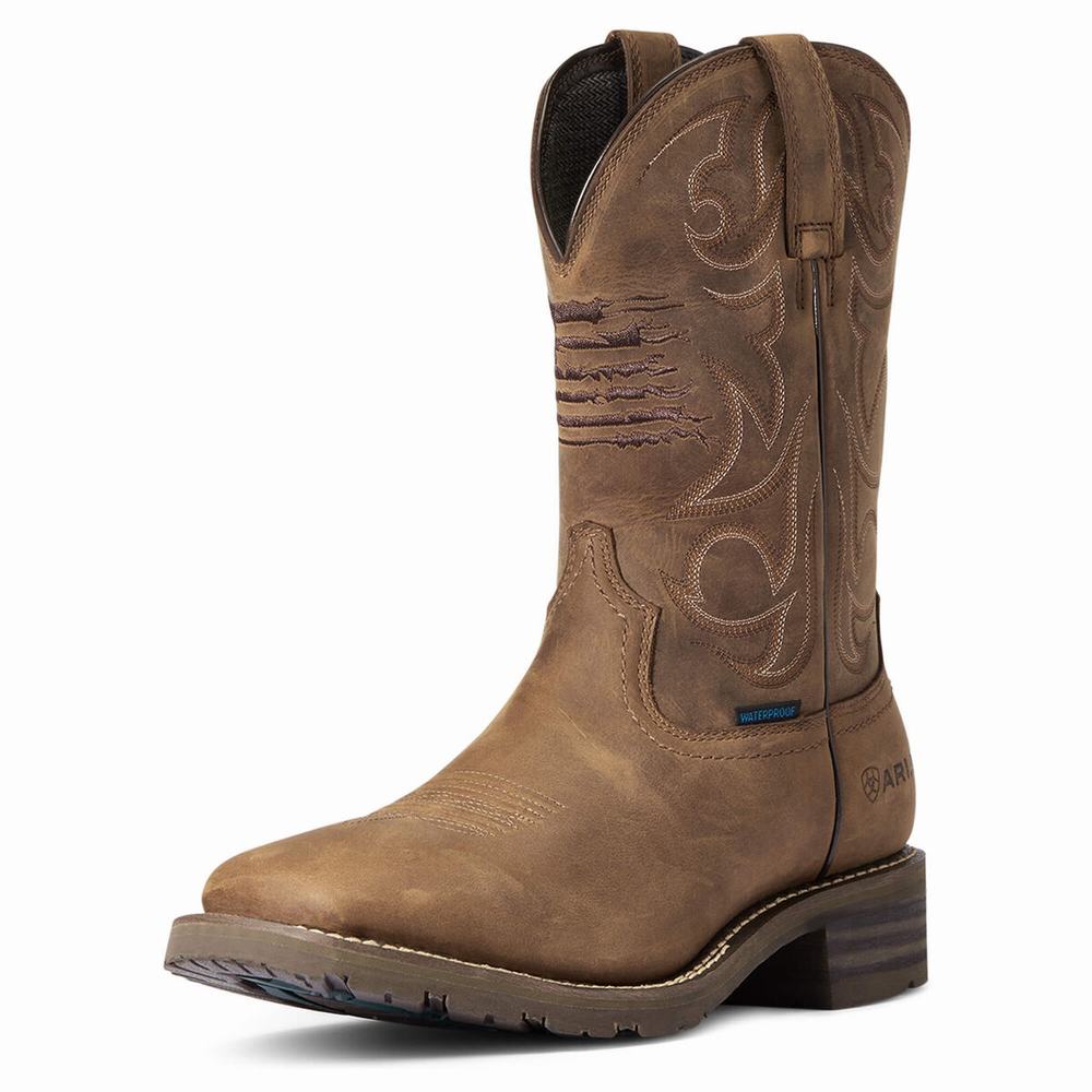 Brown Ariat Hybrid Patriot Waterproof Men\'s Waterproof Boots | CVDP98704