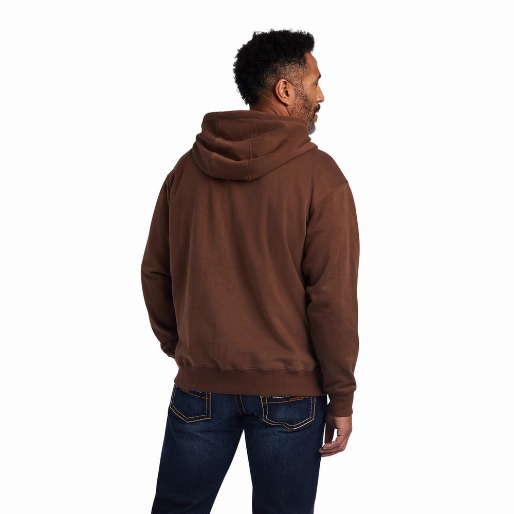 Brown Ariat Logo Men's Hoodies | MNRL91367