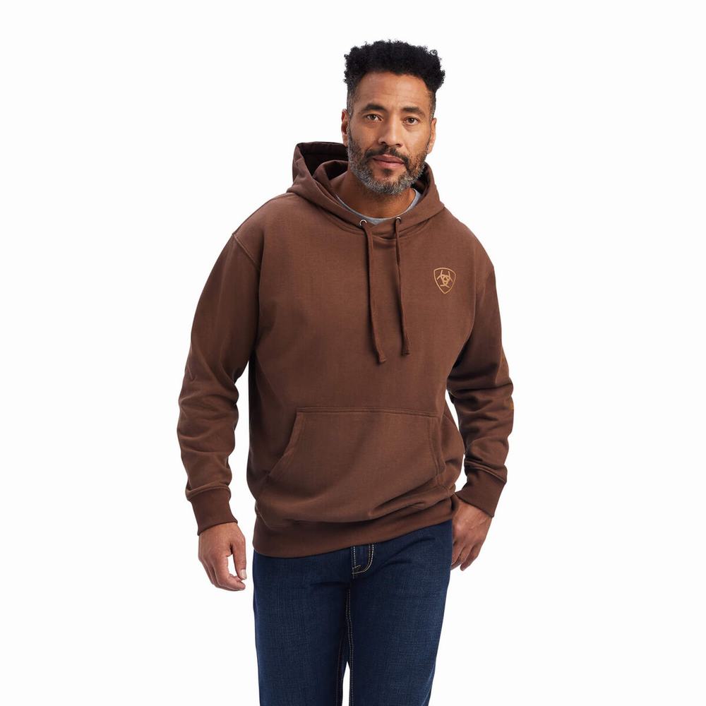 Brown Ariat Logo Men\'s Hoodies | MNRL91367