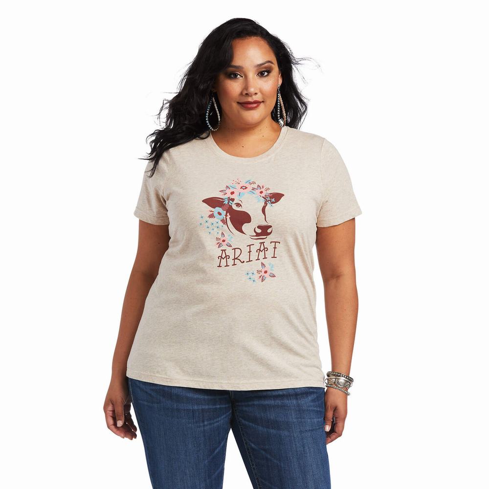 Brown Ariat REAL Moo Women's Tops | HVZK90832