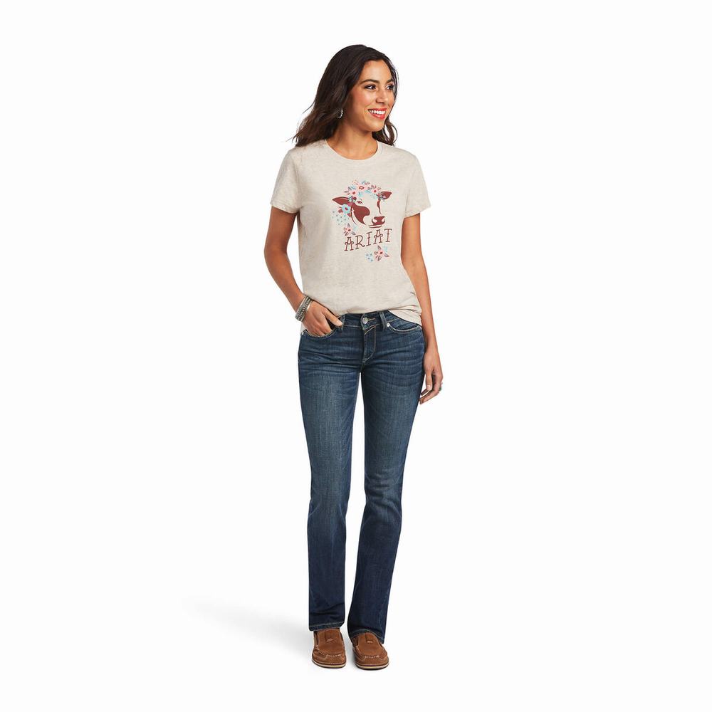 Brown Ariat REAL Moo Women's Tops | HVZK90832