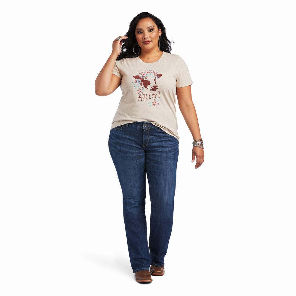 Brown Ariat REAL Moo Women's Tops | HVZK90832