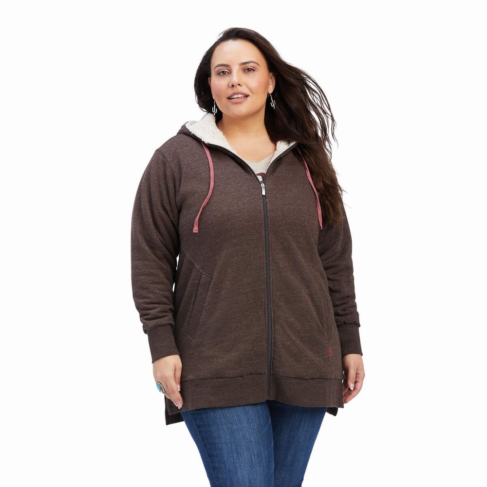 Brown Ariat REAL Sherpa Lined Long Full Zip Women's Hoodies | LDWR49680