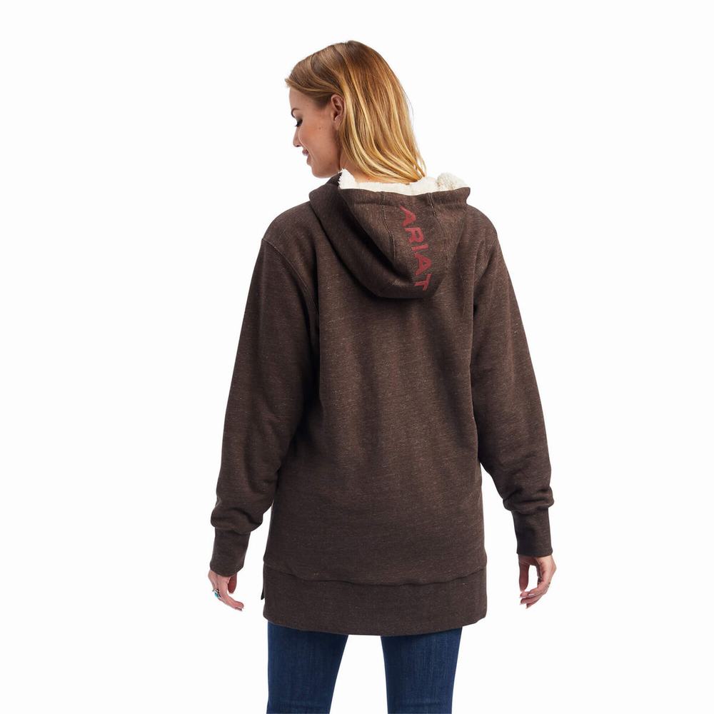 Brown Ariat REAL Sherpa Lined Long Full Zip Women's Hoodies | LDWR49680