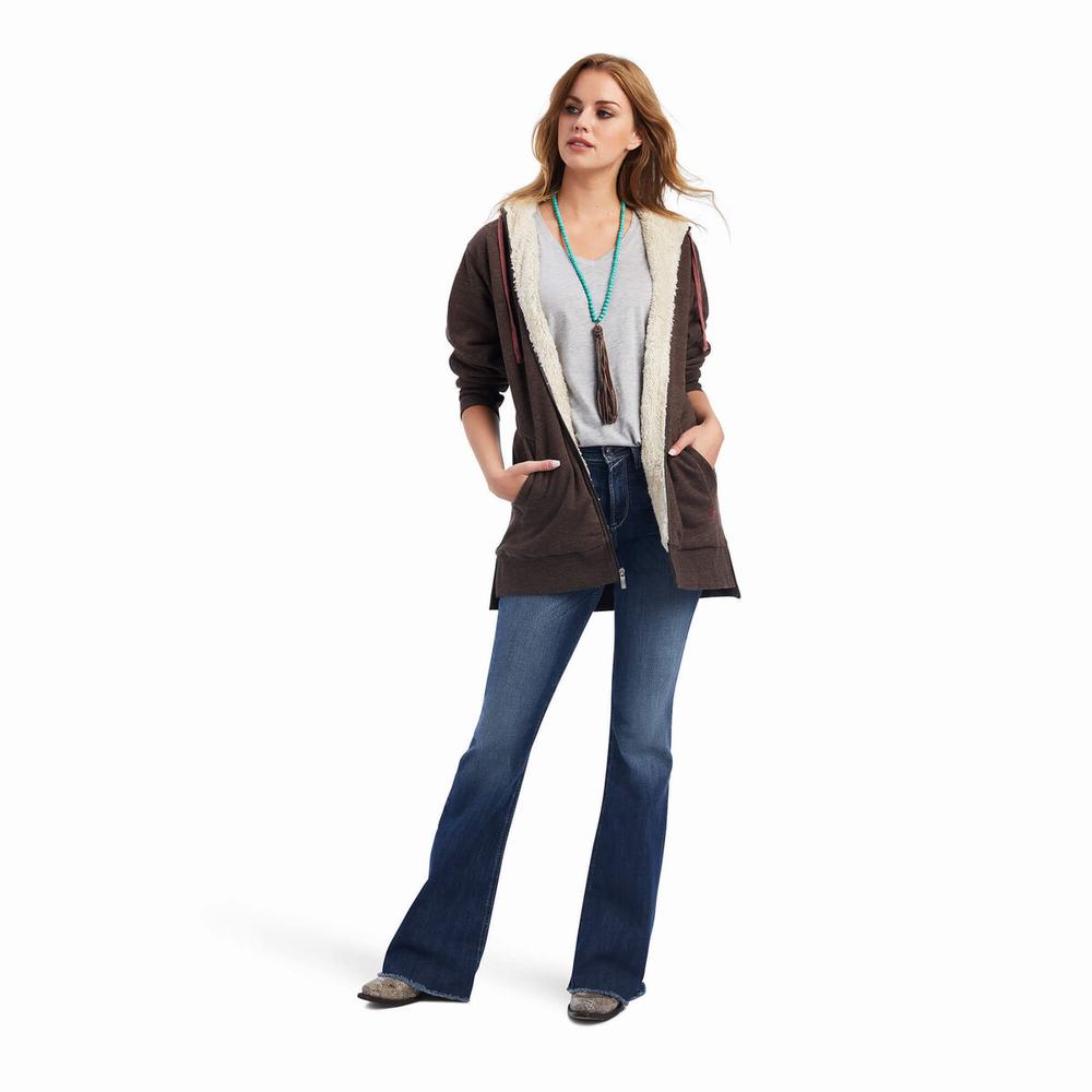 Brown Ariat REAL Sherpa Lined Long Full Zip Women's Hoodies | LDWR49680