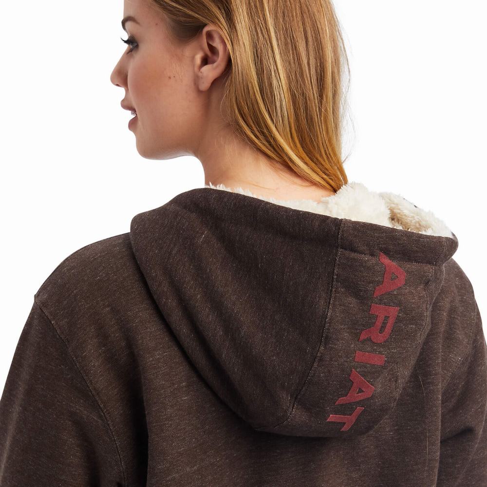 Brown Ariat REAL Sherpa Lined Long Full Zip Women's Hoodies | LDWR49680