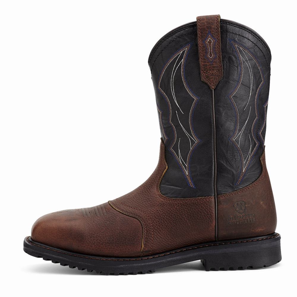 Brown Ariat RigTek Wide Square Toe Waterproof Composite Toe Men's Waterproof Boots | AJKU09421