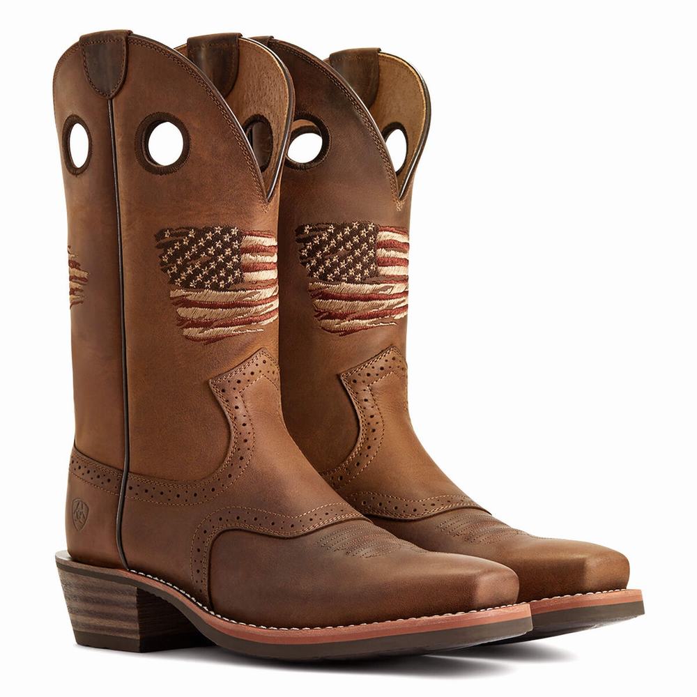 Brown Ariat Roughstock Patriot Men's Western Boots | HDSE86152