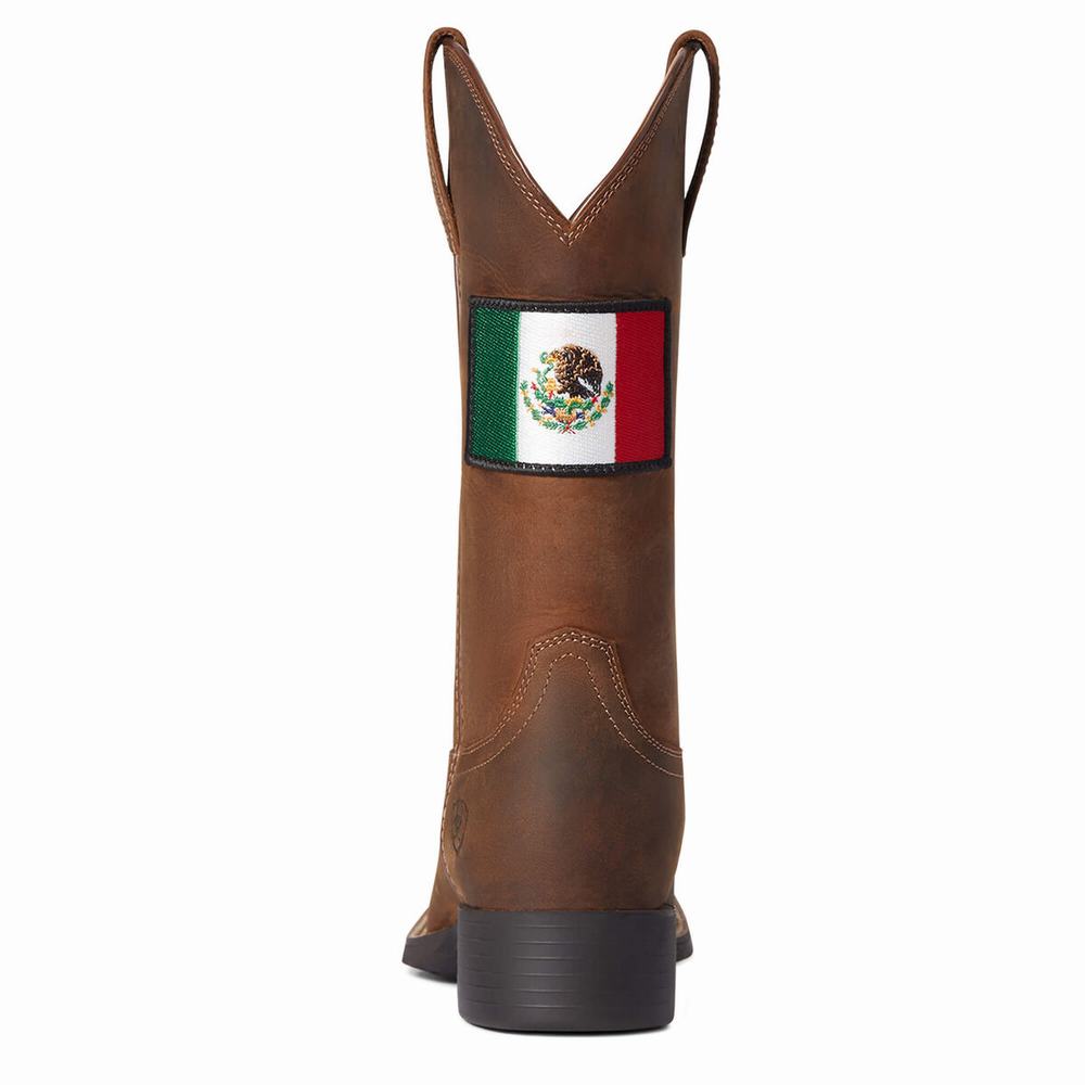 Brown Ariat Round Up Orgullo Mexicano Women's Western Boots | SUXW83697