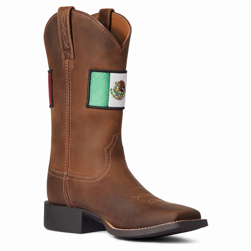 Brown Ariat Round Up Orgullo Mexicano Women's Western Boots | SUXW83697