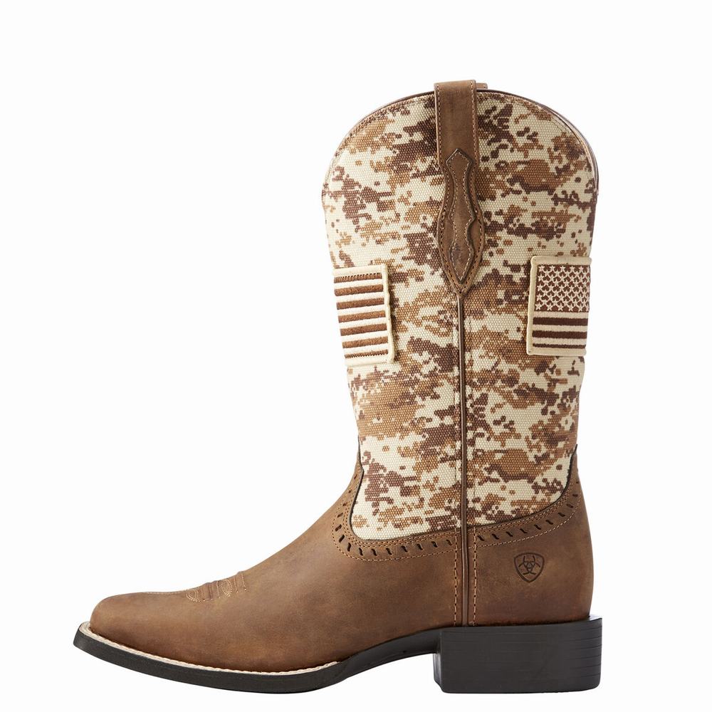 Brown Ariat Round Up Patriot Women's Western Boots | JNKC75024