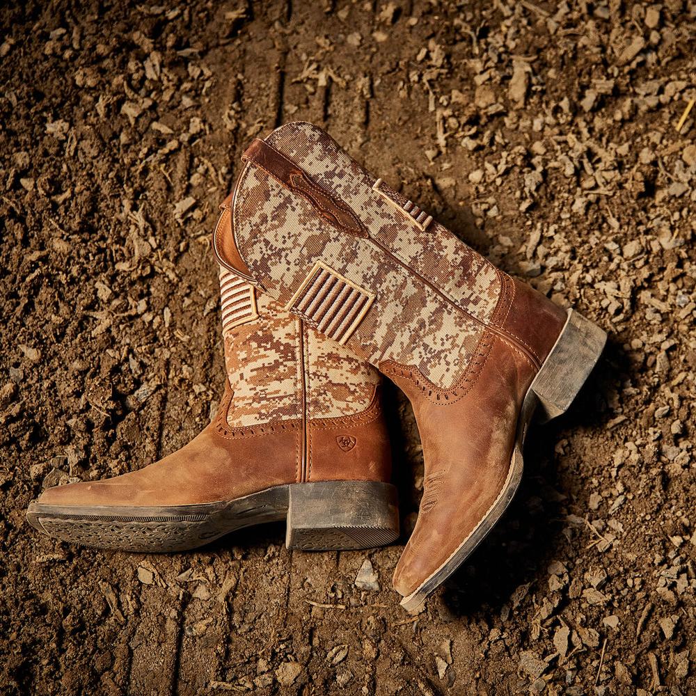 Brown Ariat Round Up Patriot Women's Western Boots | JNKC75024