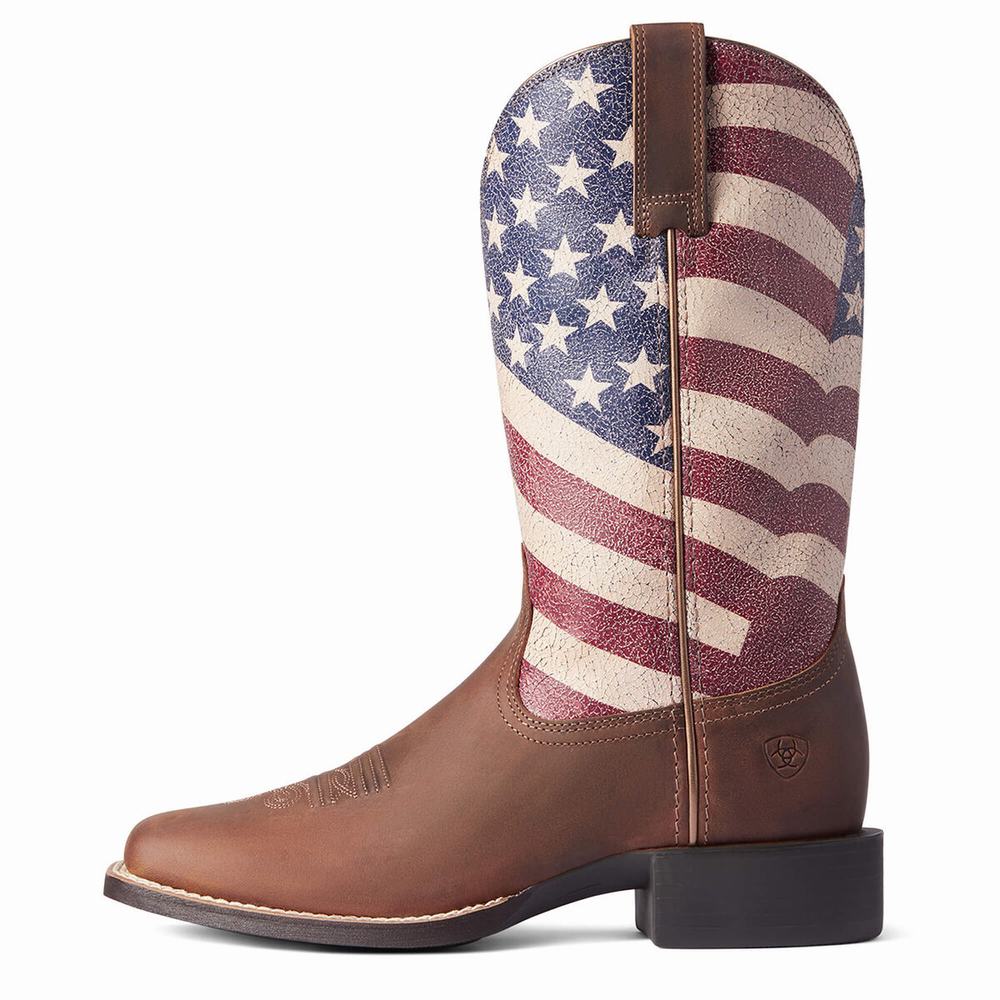 Brown Ariat Round Up Patriot Women's Western Boots | ZYKA38219