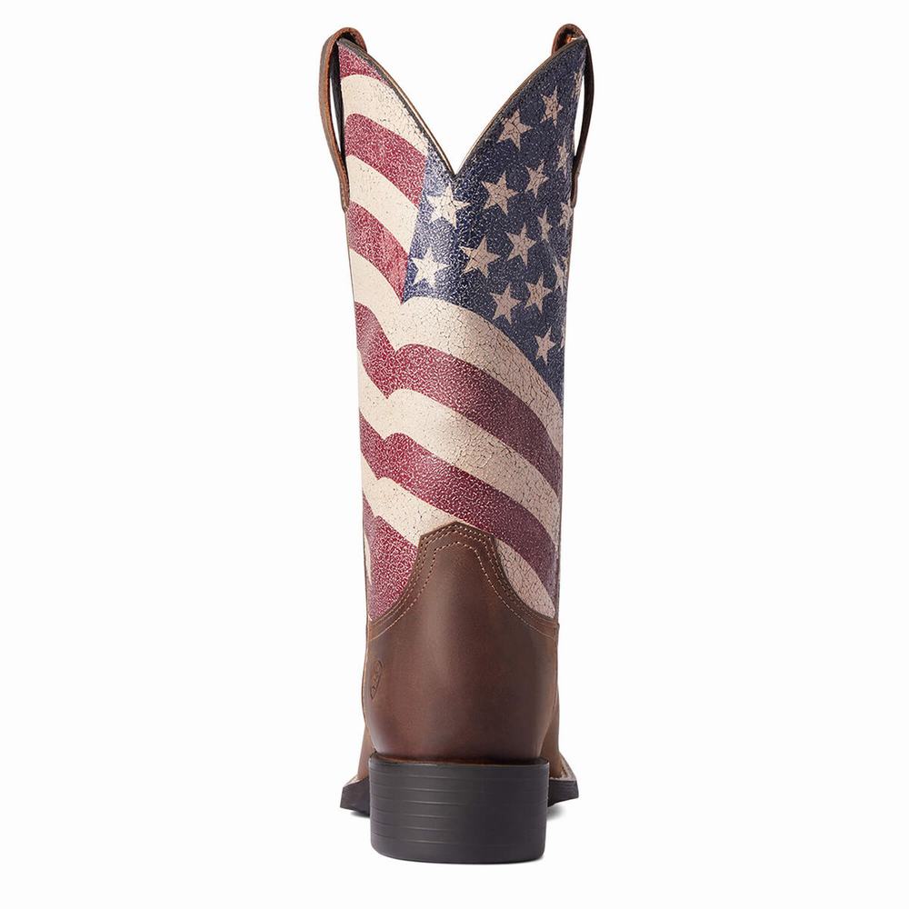 Brown Ariat Round Up Patriot Women's Western Boots | ZYKA38219