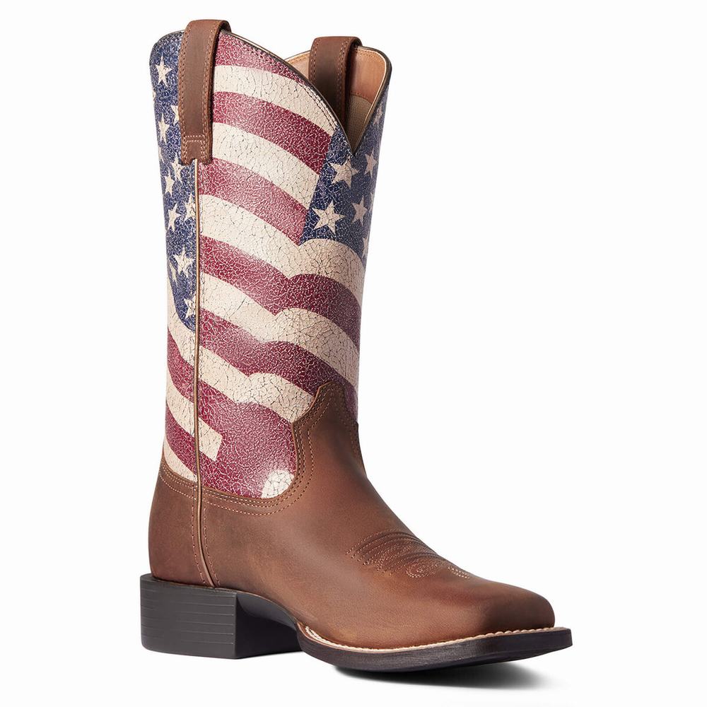 Brown Ariat Round Up Patriot Women's Western Boots | ZYKA38219