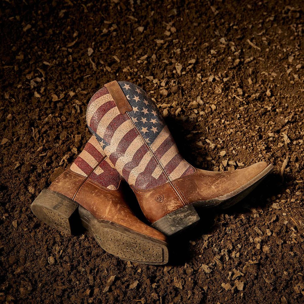 Brown Ariat Round Up Patriot Women's Western Boots | ZYKA38219