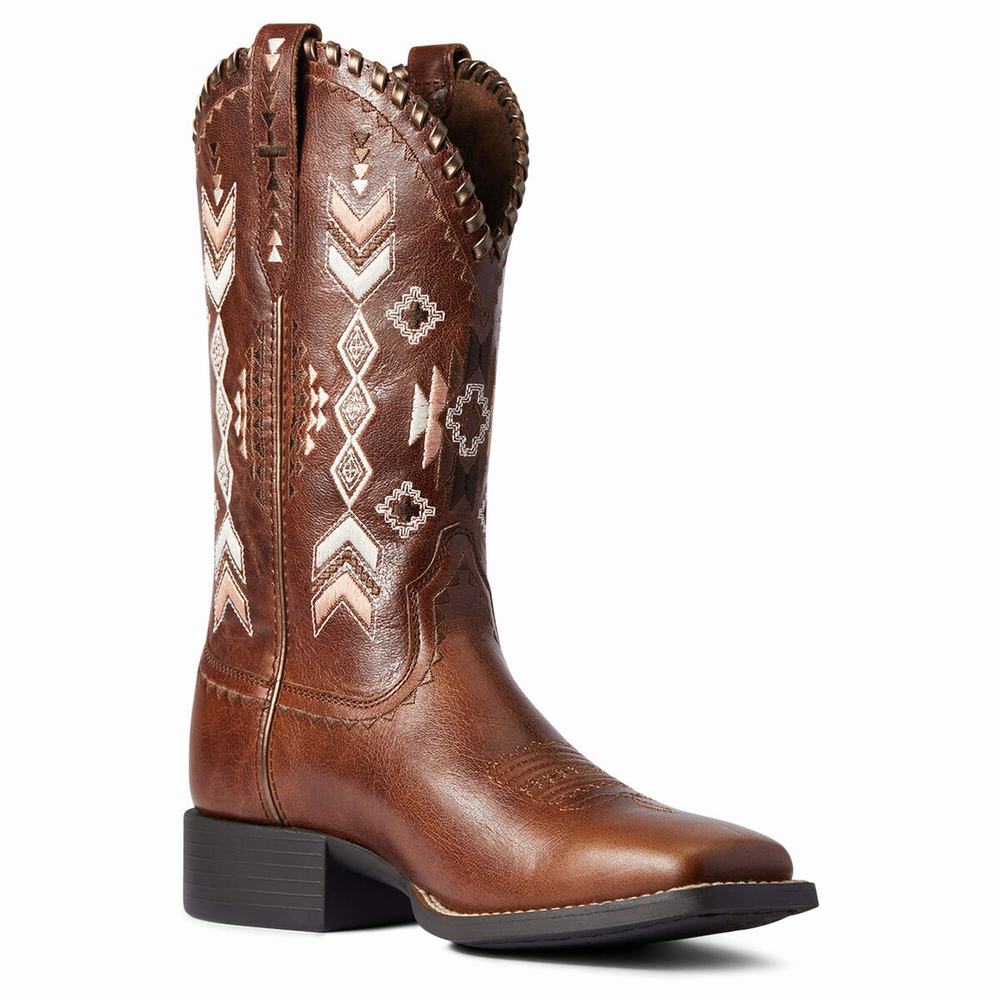 Brown Ariat Round Up Skyler Women's Western Boots | TVYE31682