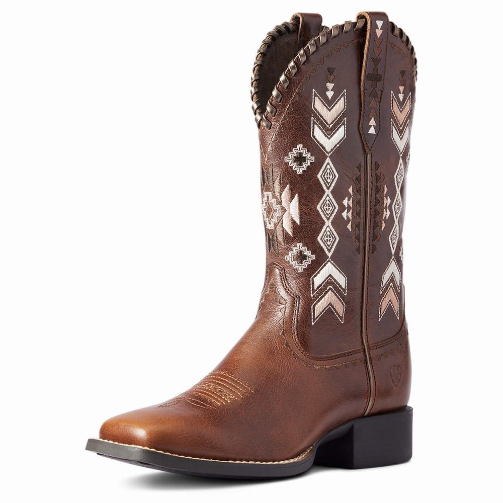 Brown Ariat Round Up Skyler Women\'s Western Boots | TVYE31682