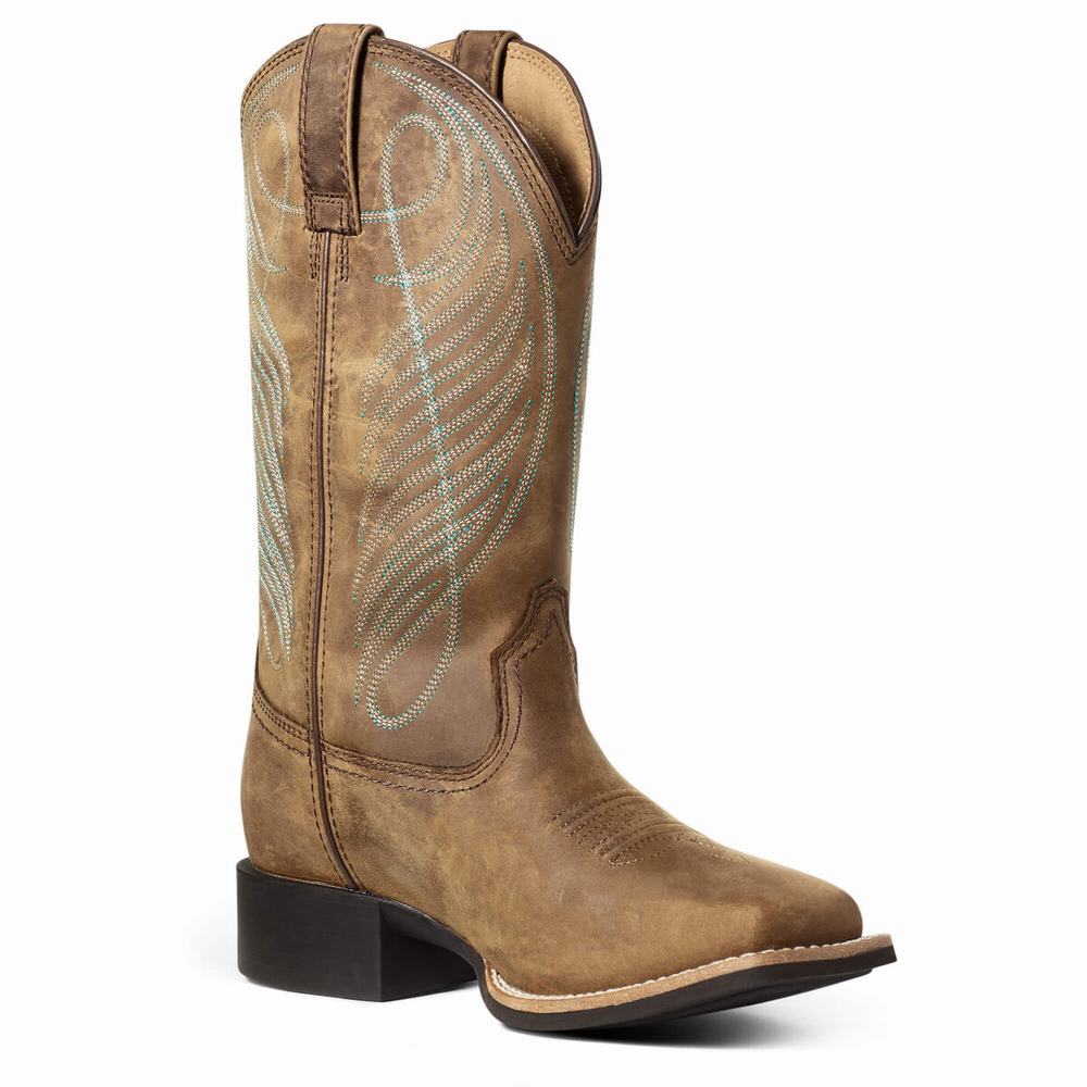 Brown Ariat Round Up Wide Square Toe Waterproof Women's Waterproof Boots | XMLW13549