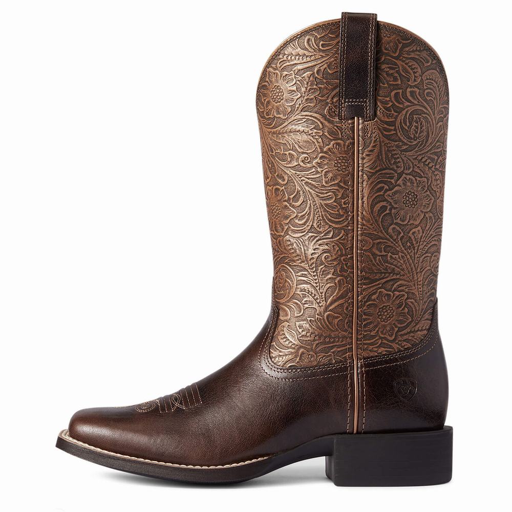 Brown Ariat Round Up Wide Square Toe Women's Western Boots | DGHK10739