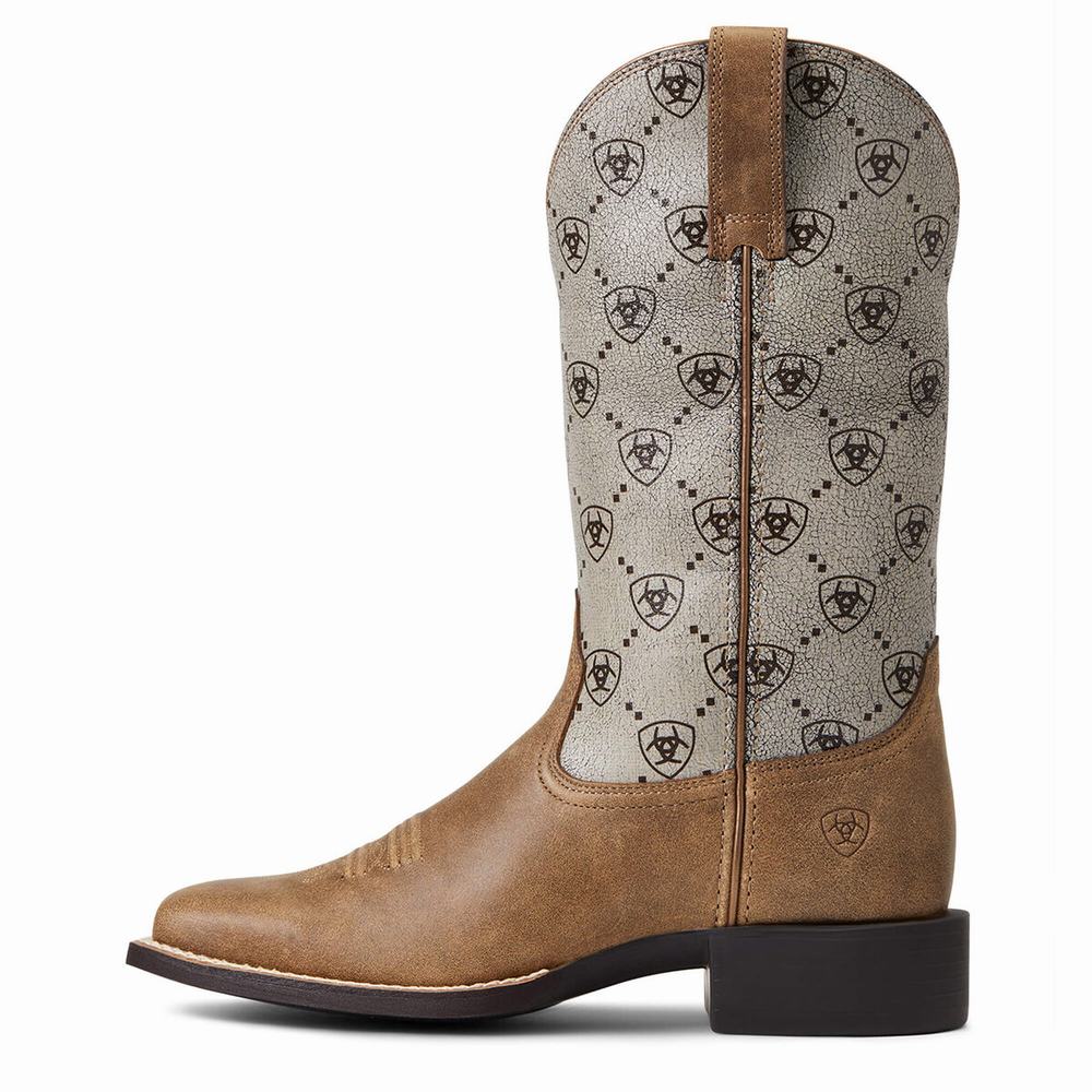 Brown Ariat Round Up Wide Square Toe Women's Western Boots | DWVQ21308