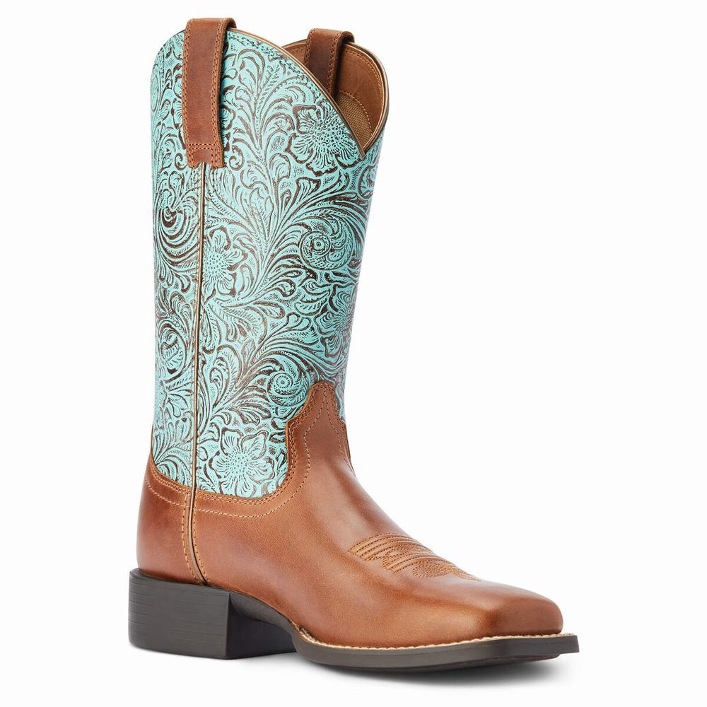 Brown Ariat Round Up Wide Square Toe Women's Western Boots | ERQW29137