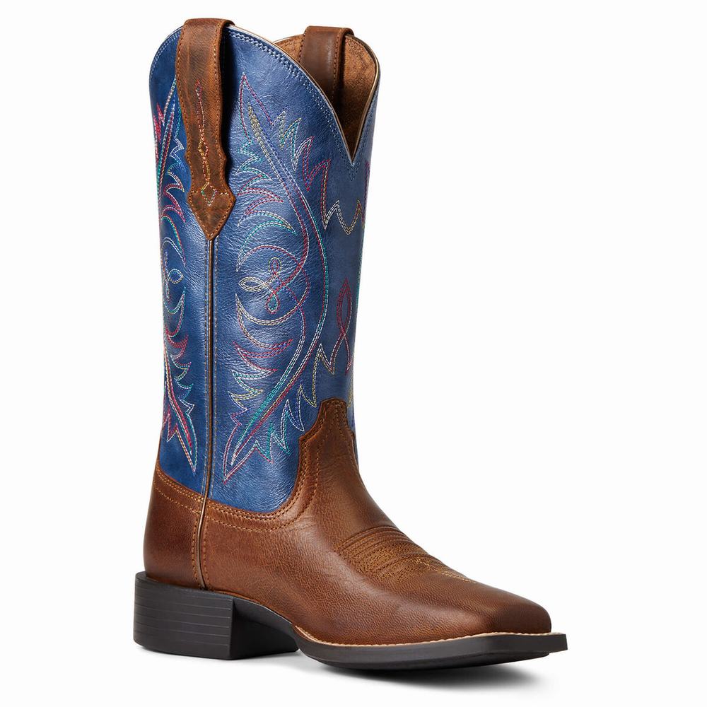 Brown Ariat Round Up Wide Square Toe Women's Western Boots | WFCJ70461