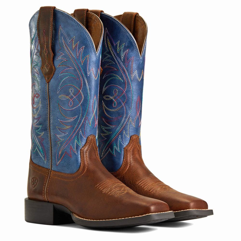 Brown Ariat Round Up Wide Square Toe Women's Western Boots | WFCJ70461