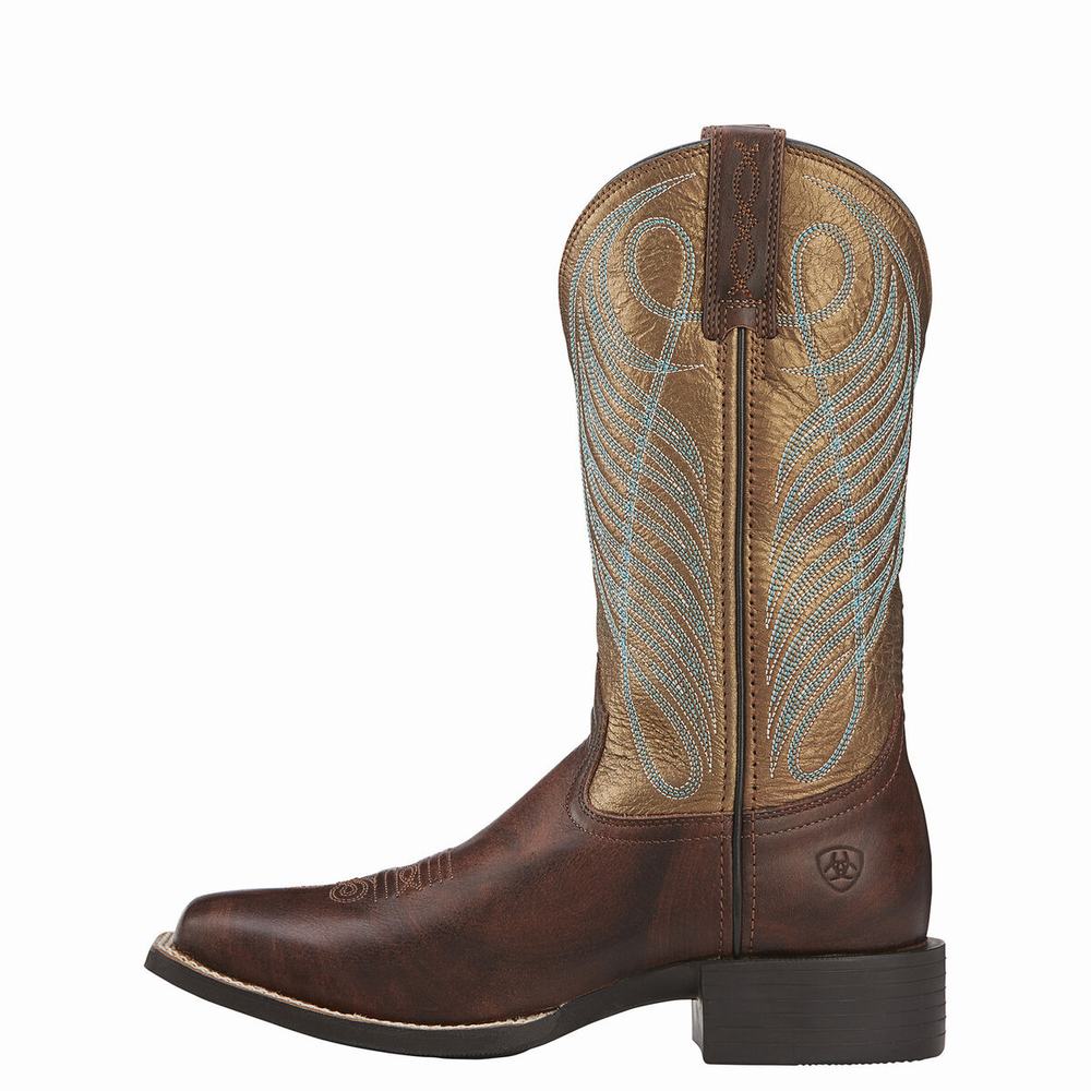 Brown Ariat Round Up Wide Square Toe Women's Western Boots | ZIJS39851