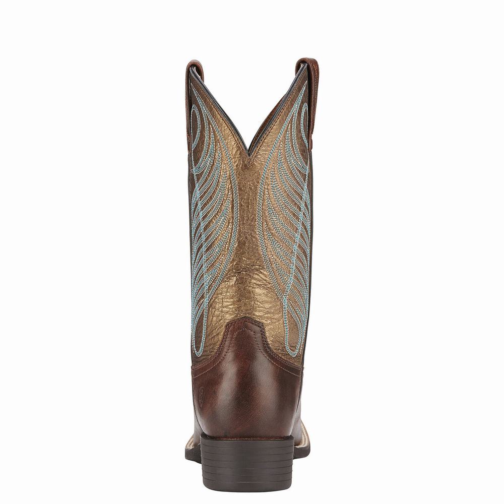 Brown Ariat Round Up Wide Square Toe Women's Western Boots | ZIJS39851