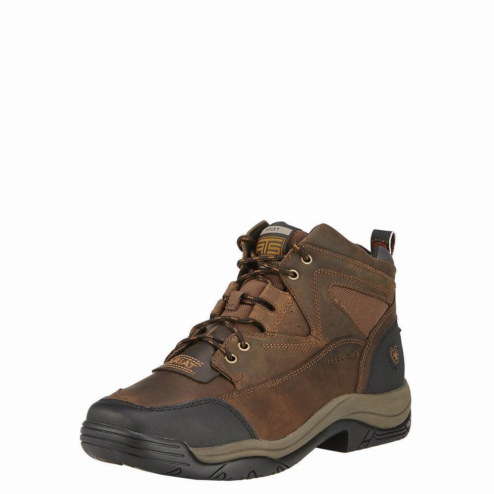 Brown Ariat Terrain Wide Square Toe Steel Toe Men\'s Hiking Boots | UBDG89514