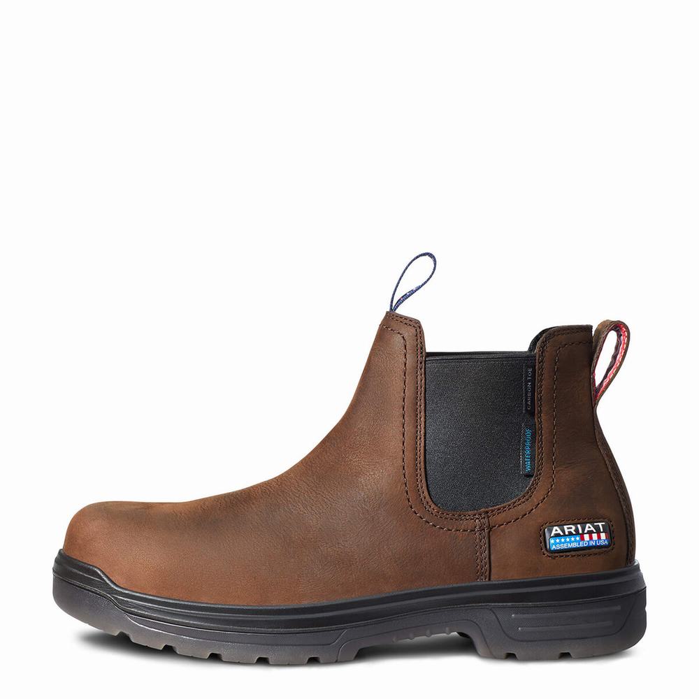 Brown Ariat Turbo Chelsea USA Assembled Waterproof Carbon Toe Men's Chelsea Boots | VTEK79841