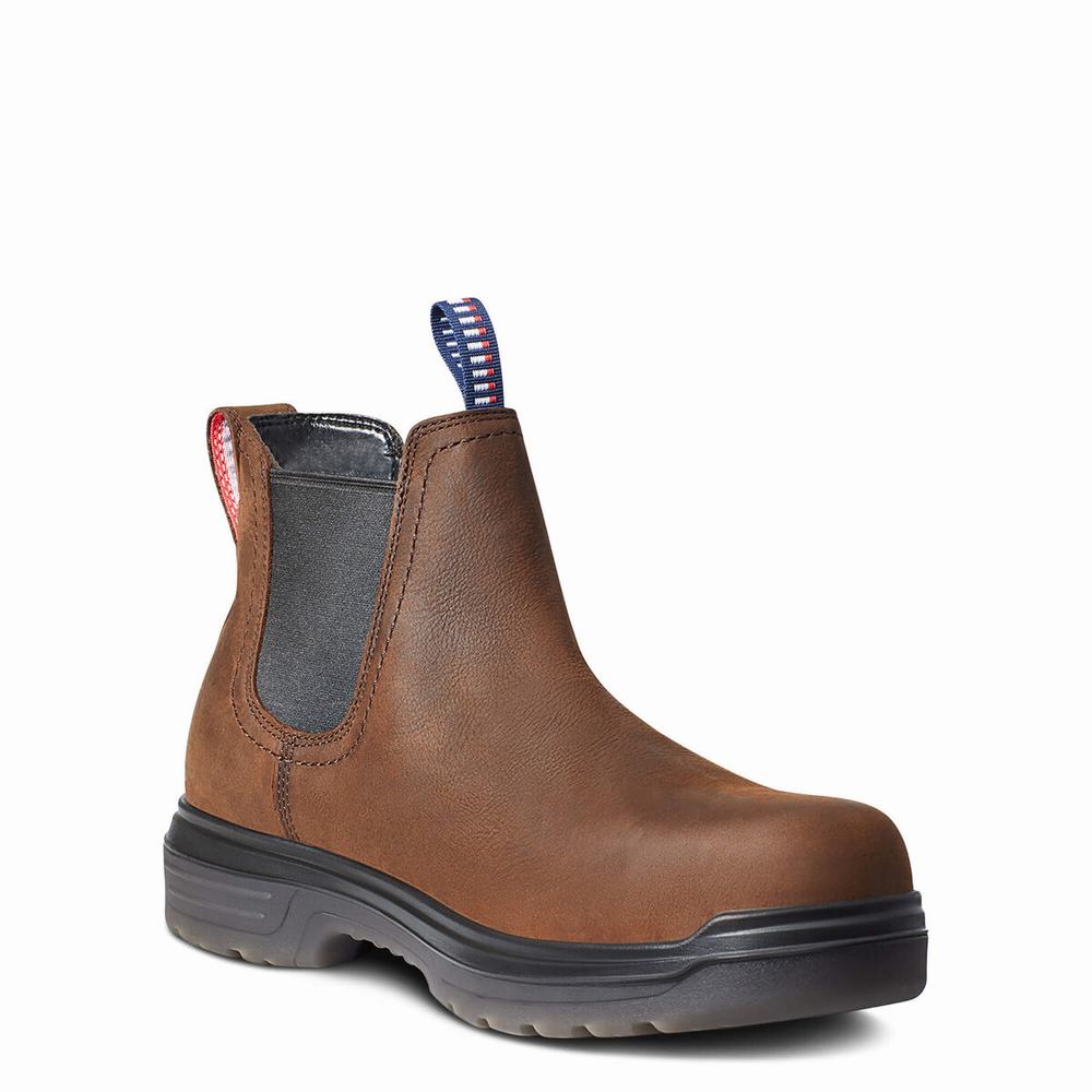 Brown Ariat Turbo Chelsea USA Assembled Waterproof Carbon Toe Men's Chelsea Boots | VTEK79841