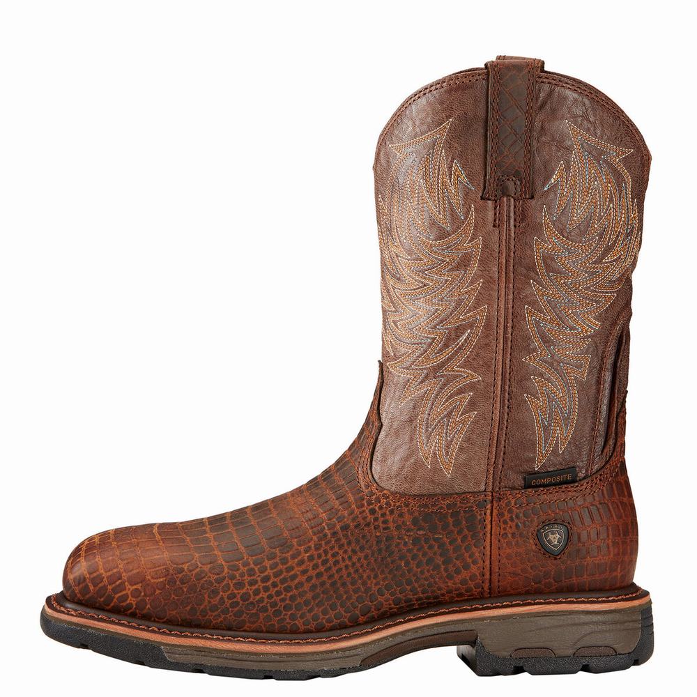 Brown Ariat WorkHog Composite Toe Men's Work Boots | UVFI73498