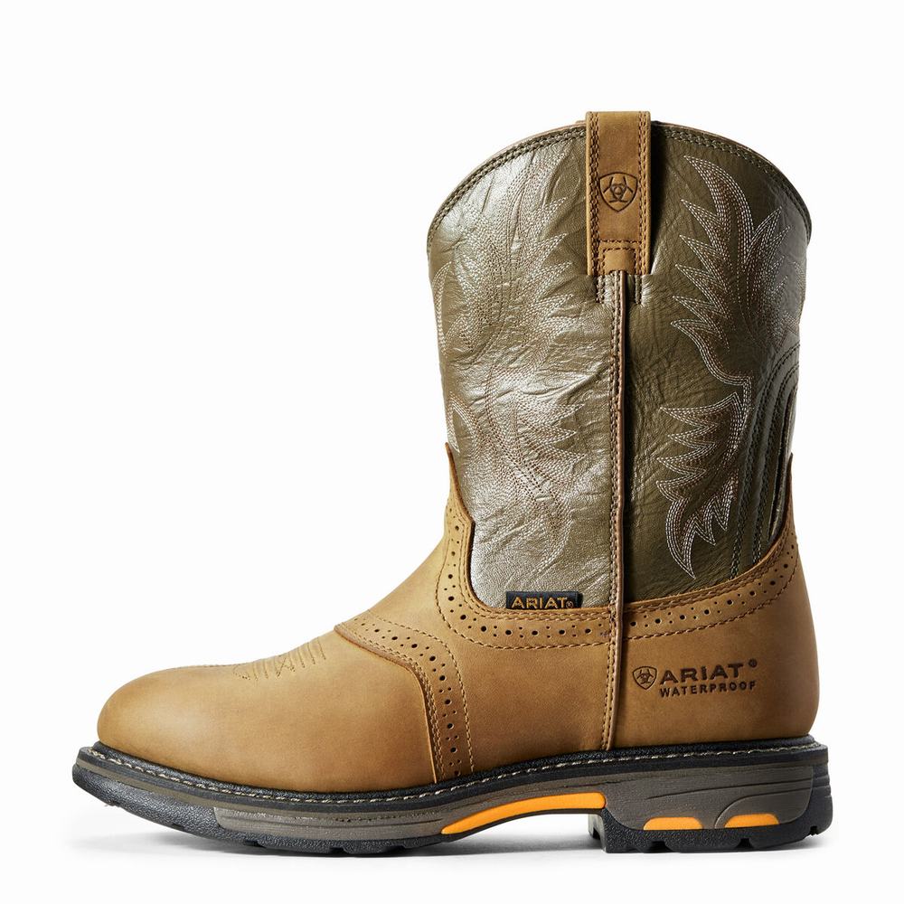 Brown Ariat WorkHog Waterproof Men's Waterproof Boots | VQZG32498