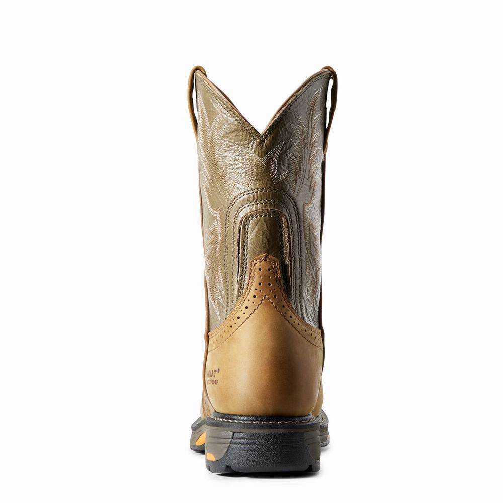 Brown Ariat WorkHog Waterproof Men's Waterproof Boots | VQZG32498