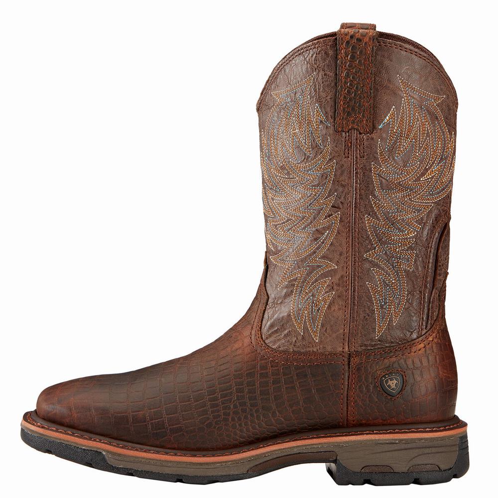 Brown Ariat WorkHog Wide Square Toe Men's Work Boots | BVQD68254