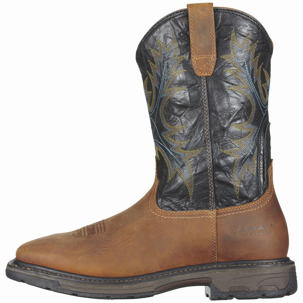 Brown Ariat WorkHog Wide Square Toe Waterproof Steel Toe Men's Waterproof Boots | UDGV39674