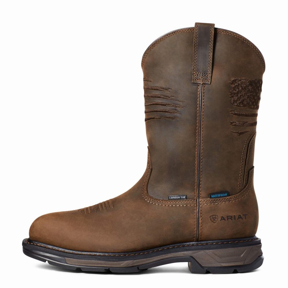 Brown Ariat WorkHog XT Patriot Waterproof Carbon Toe Men's Waterproof Boots | HRTM24563