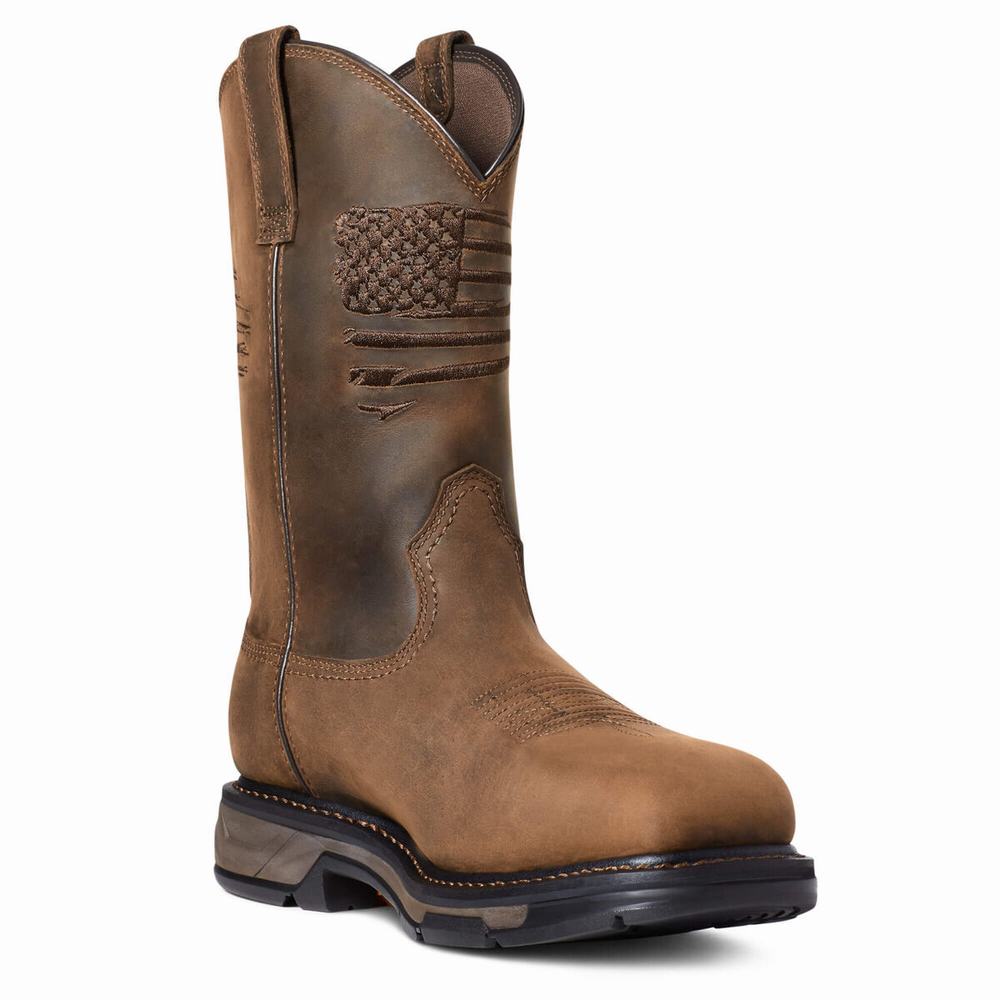 Brown Ariat WorkHog XT Patriot Waterproof Carbon Toe Men's Waterproof Boots | HRTM24563