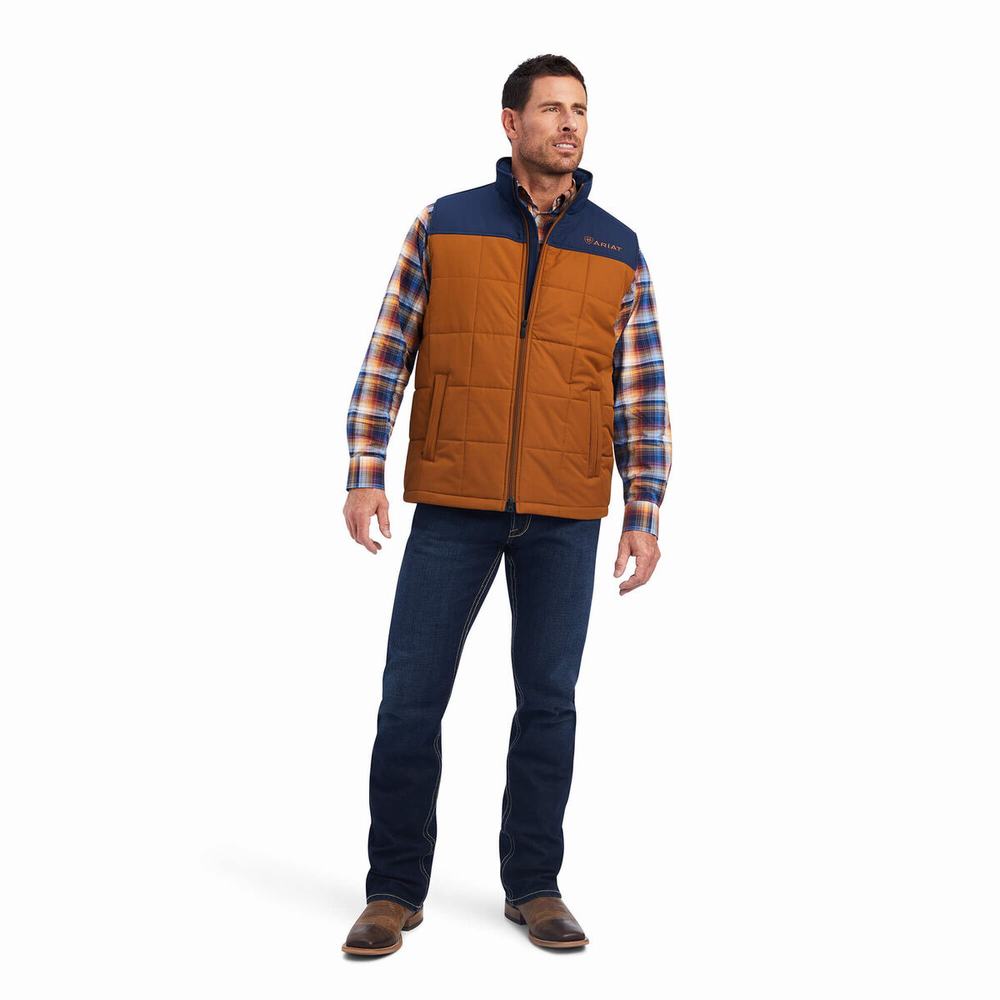 Brown Navy Ariat Crius Insulated Men's Jackets | OPWX48613