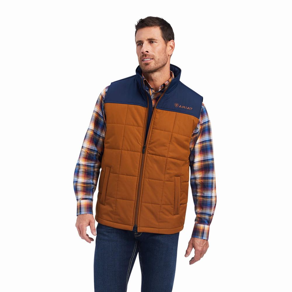 Brown Navy Ariat Crius Insulated Men\'s Jackets | OPWX48613