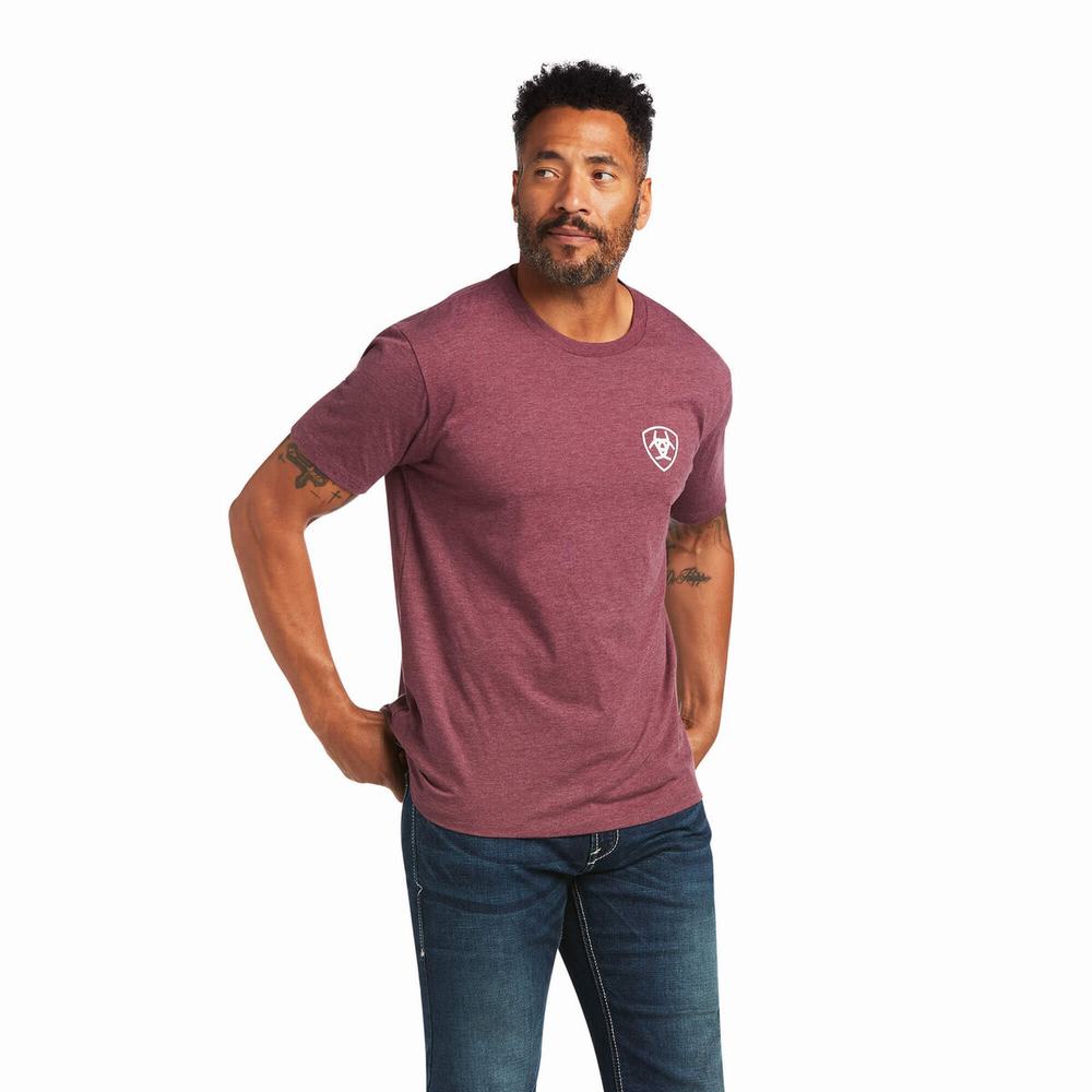 Burgundy Ariat Flag Circle Men's Polo Shirts | PCVG51803